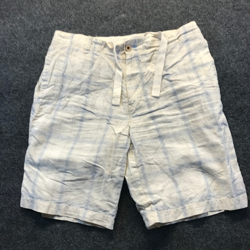 Tommy Bahama Relax Shorts Mens 34 Cream Blue Plaid 100% Linen